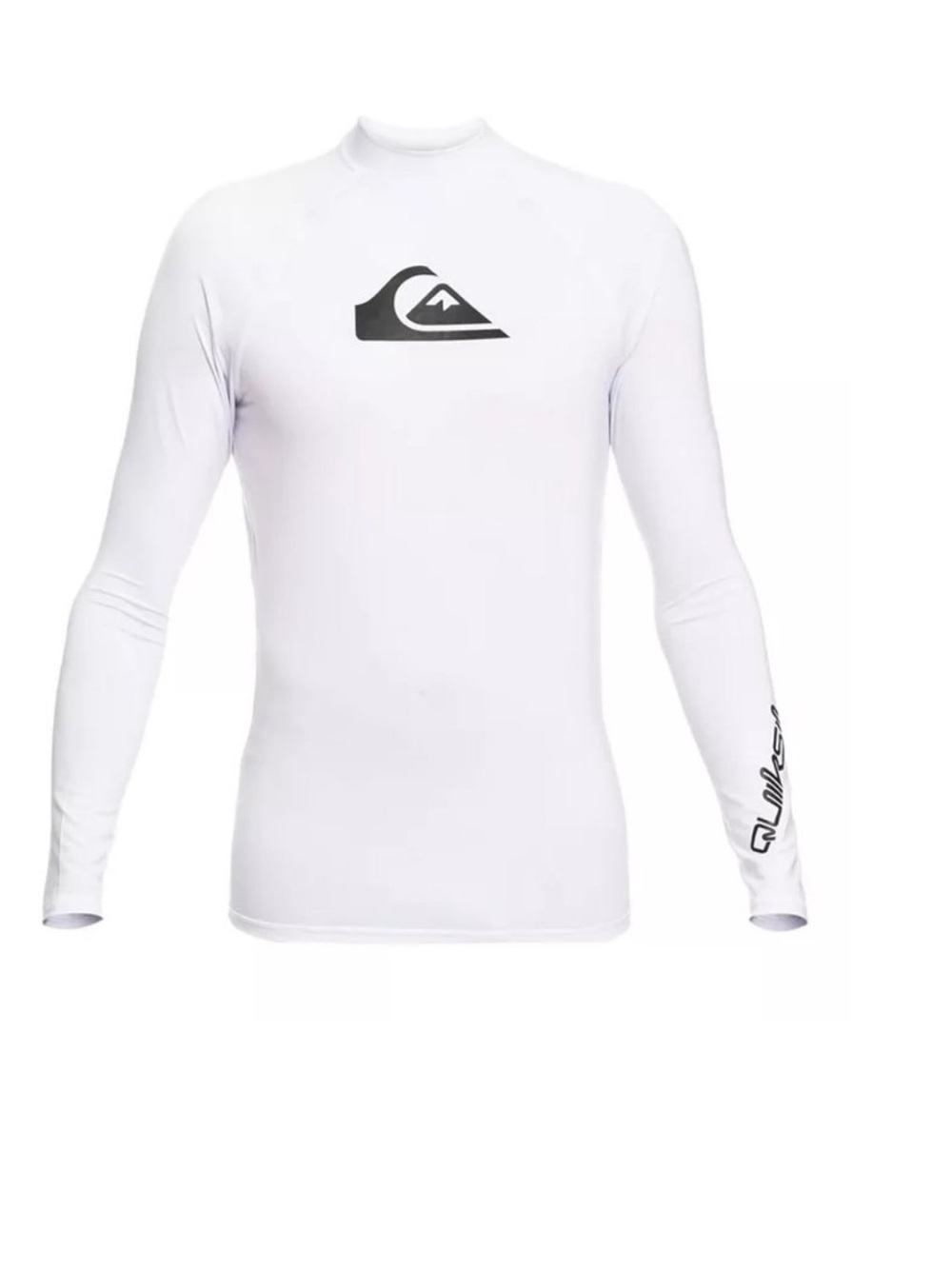 Quiksilver White Long Sleeve Surf Rash Guard with Black Logo